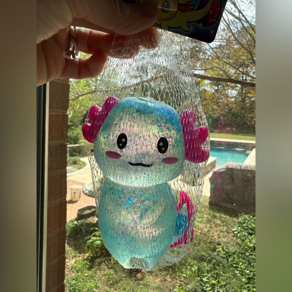 Orb Iridescent Blue Axolotl Glitter Plush with Pink Fins
